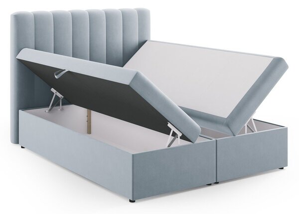 Jasnoniebieskie łóżko boxspring ze schowkiem 160x200 cm Gina – Milo Casa