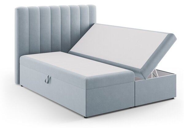 Jasnoniebieskie łóżko boxspring ze schowkiem 160x200 cm Gina – Milo Casa
