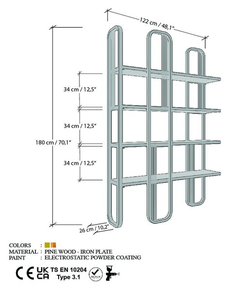 Regał w dekorze sosny w kolorze złota 125x180 cm Sierra – Kalune Design