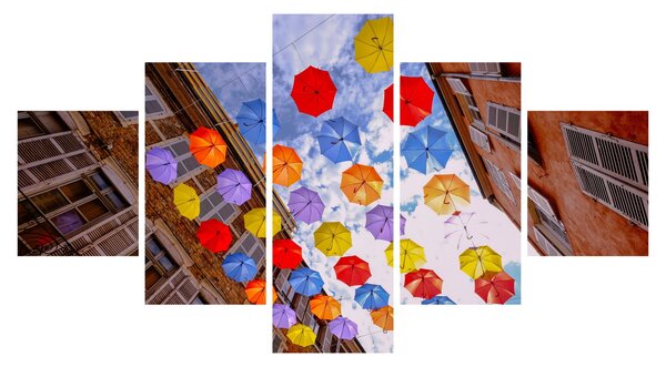 Obraz kolorowych parasoli (125x70 cm)