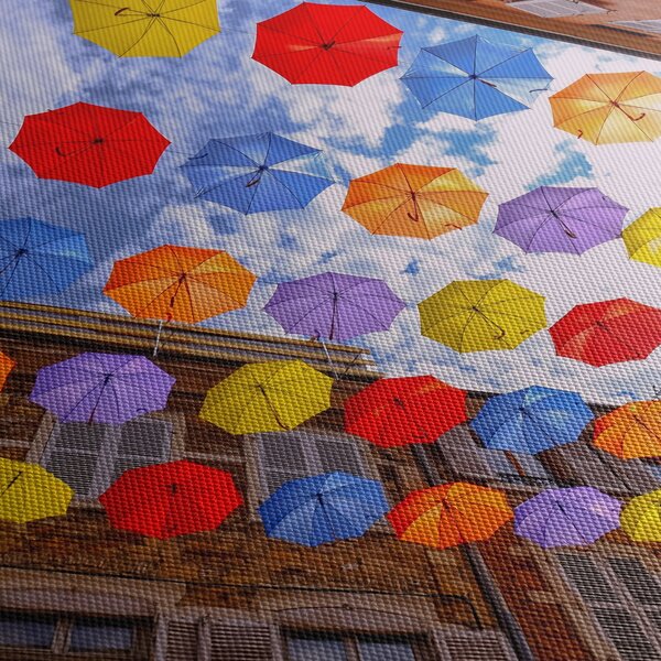 Obraz kolorowych parasoli (170x50 cm)