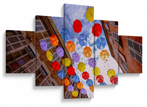 Obraz kolorowych parasoli (125x70 cm)
