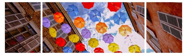 Obraz kolorowych parasoli (170x50 cm)