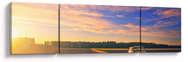 Obraz żółtego samochodu na polu (170x50 cm)