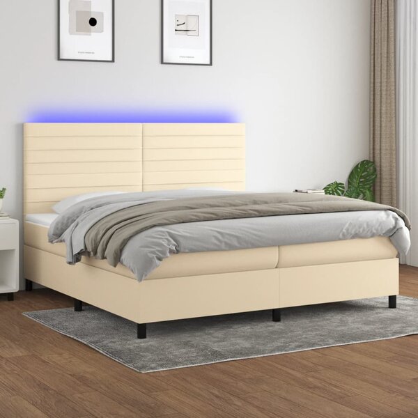 Łóżko kontynentalne z materacem, kremowe, 200x200 cm, tkanina