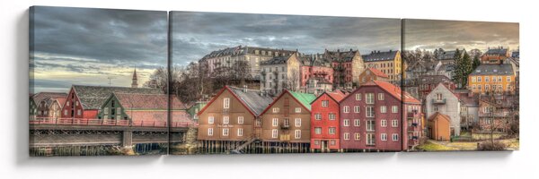 Obraz - domy nad rzeką (170x50 cm)