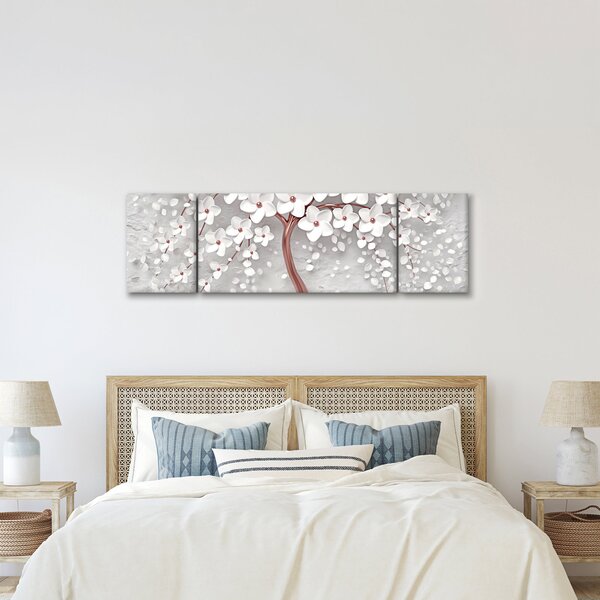 Obraz - Obraz białego drzewa z kwiatami, rosegold (170x50 cm)