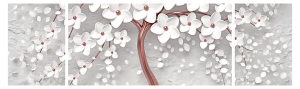 Obraz - Obraz białego drzewa z kwiatami, rosegold (170x50 cm)