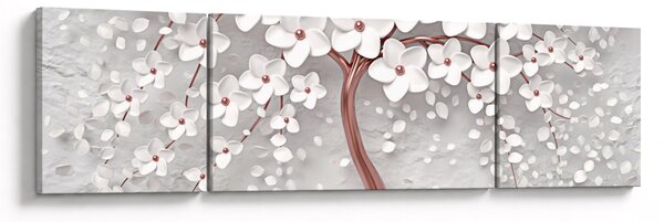 Obraz - Obraz białego drzewa z kwiatami, rosegold (170x50 cm)