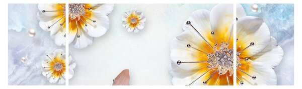 Obraz - Kompozycja z kwiatami i motylami (170x50 cm)