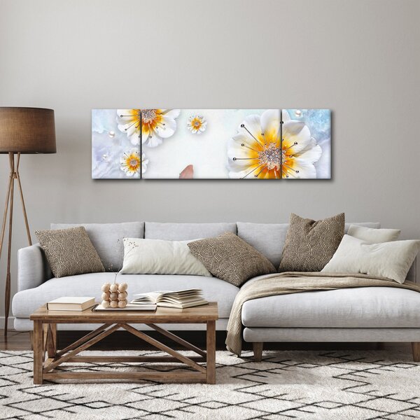 Obraz - Kompozycja z kwiatami i motylami (170x50 cm)