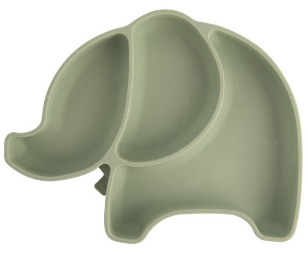 Talerz dla dziecka silikonowy dzielony zielony słonik 23,5x19x3,5 cm