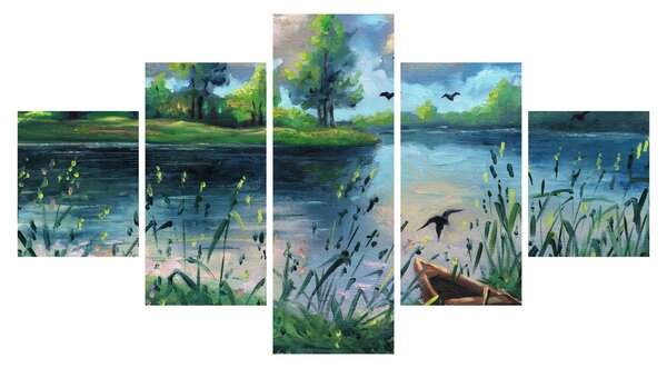 Obraz - Obraz olejny, Wczesny letni wieczór nad jeziorem (125x70 cm)