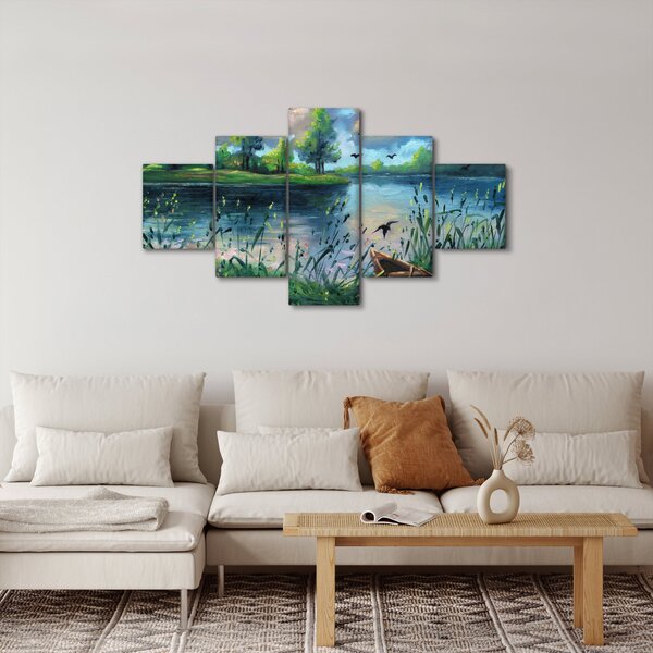 Obraz - Obraz olejny, Wczesny letni wieczór nad jeziorem (125x70 cm)