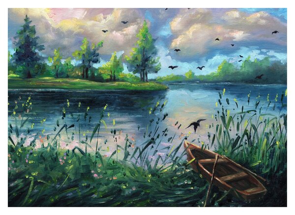 Obraz - Obraz olejny, Wczesny letni wieczór nad jeziorem (70x50 cm)