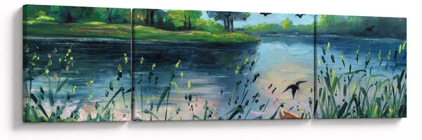 Obraz - Obraz olejny, Wczesny letni wieczór nad jeziorem (170x50 cm)