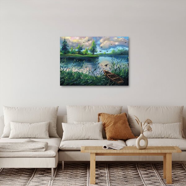Obraz - Obraz olejny, Wczesny letni wieczór nad jeziorem (70x50 cm)