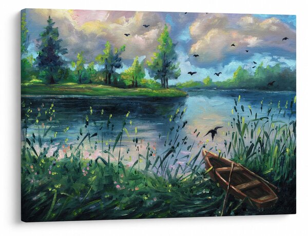 Obraz - Obraz olejny, Wczesny letni wieczór nad jeziorem (70x50 cm)