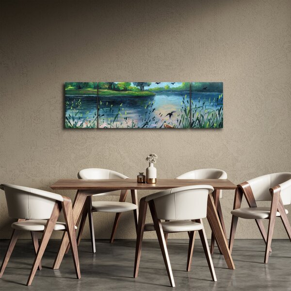 Obraz - Obraz olejny, Wczesny letni wieczór nad jeziorem (170x50 cm)