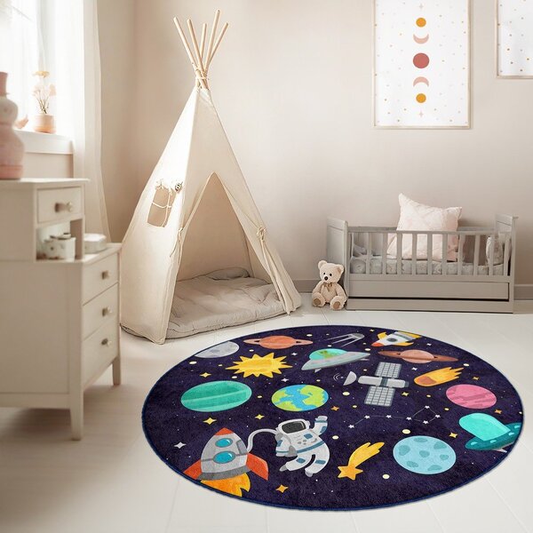 Ciemnoniebieski dziecięcy dywan do zabawy odpowiedni do prania ø150 cm Into The Space – Mila Home