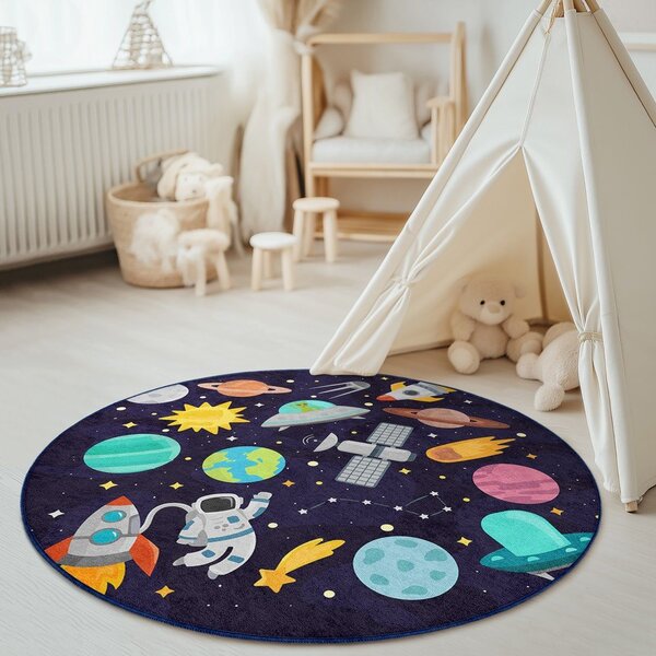 Ciemnoniebieski dziecięcy dywan do zabawy odpowiedni do prania ø150 cm Into The Space – Mila Home