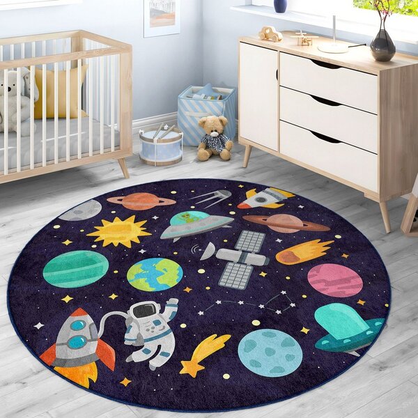 Ciemnoniebieski dziecięcy dywan do zabawy odpowiedni do prania ø150 cm Into The Space – Mila Home