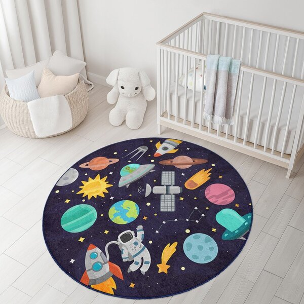 Ciemnoniebieski dziecięcy dywan do zabawy odpowiedni do prania ø150 cm Into The Space – Mila Home