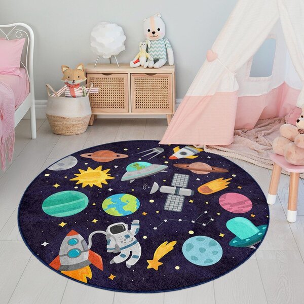 Ciemnoniebieski dziecięcy dywan do zabawy odpowiedni do prania ø150 cm Into The Space – Mila Home