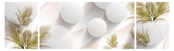 Obraz - 3D koła z kwiatami (170x50 cm)