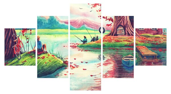 Obraz - Akwarela, Bay in a mountain village (125x70 cm)