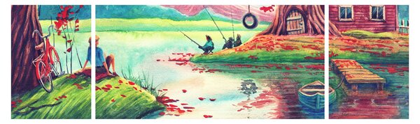 Obraz - Akwarela, Bay in a mountain village (170x50 cm)