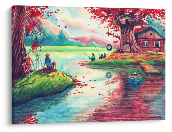 Obraz - Akwarela, Bay in a mountain village (70x50 cm)
