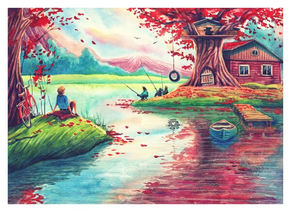 Obraz - Akwarela, Bay in a mountain village (70x50 cm)