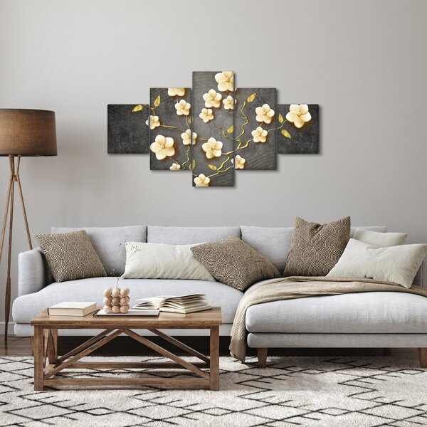 Obraz - Złoty krzew na czarnym tle (125x70 cm)