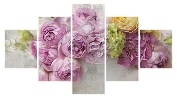 Obraz - Kwiaty na ścianie w pastelowych kolorach (125x70 cm)