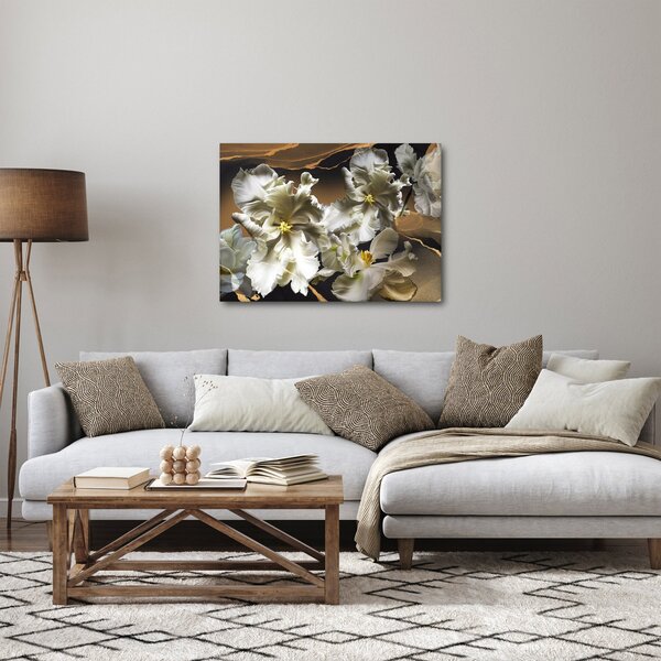 Obraz - Orchidea kwiaty na marmurowym tle (70x50 cm)