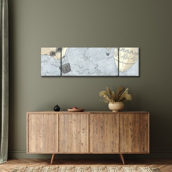 Obraz - Balony nad miastem, zimne odcienie (170x50 cm)