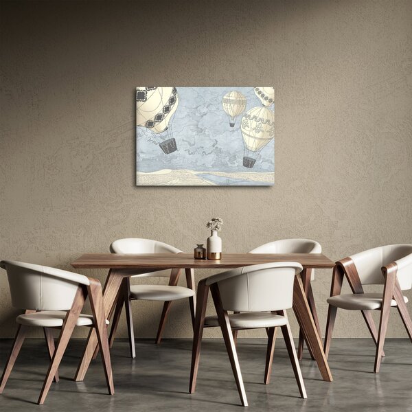 Obraz - Balony nad miastem, zimne odcienie (70x50 cm)