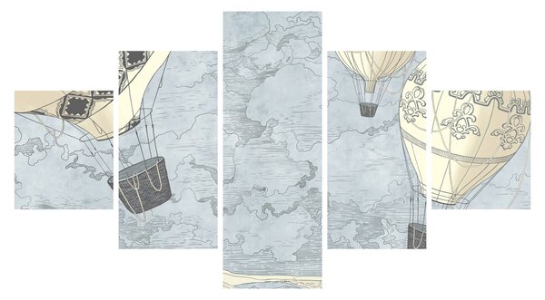 Obraz - Balony nad miastem, zimne odcienie (125x70 cm)