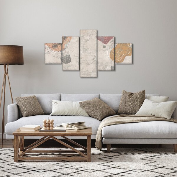 Obraz - Balony nad miastem, ciepłe odcienie (125x70 cm)