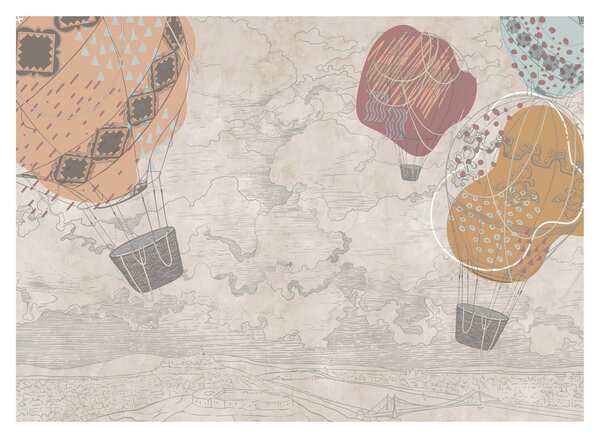 Obraz - Balony nad miastem, ciepłe odcienie (70x50 cm)