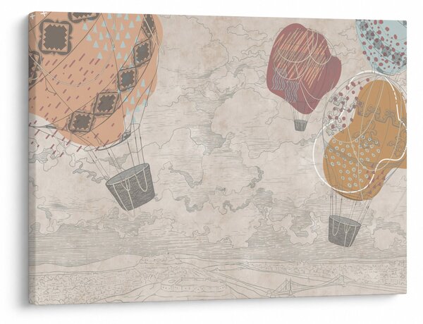 Obraz - Balony nad miastem, ciepłe odcienie (70x50 cm)
