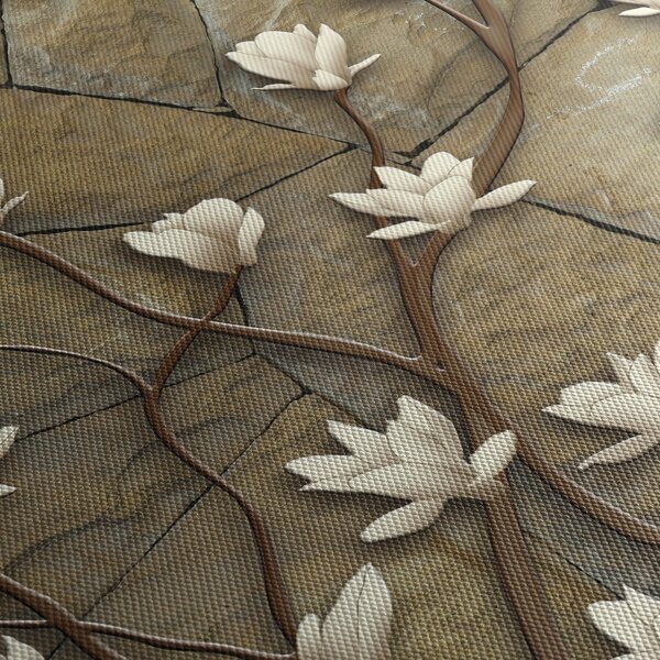 Obraz - Białe magnolie na murze kamiennym (170x50 cm)