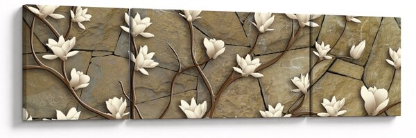 Obraz - Białe magnolie na murze kamiennym (170x50 cm)