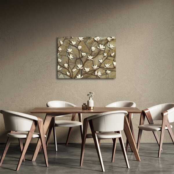 Obraz - Białe magnolie na murze kamiennym (70x50 cm)