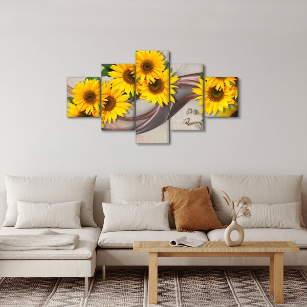 Obraz - Świecące kwiaty słonecznika (125x70 cm)