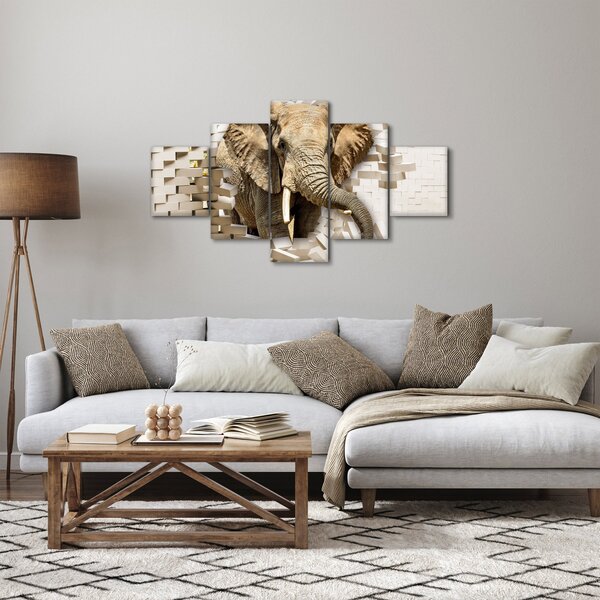 Obraz - słoń taranujący ścianę (125x70 cm)