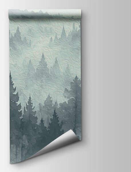 Fototapeta Mglisty górski krajobraz z drzewami i rzeką, Fototapety Natura, Popularne Fototapety, t00800v2 - Tapeko.pl
