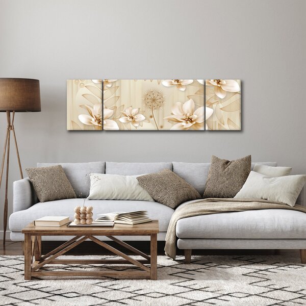 Obraz - Kompozycja złotych kwiatów (170x50 cm)