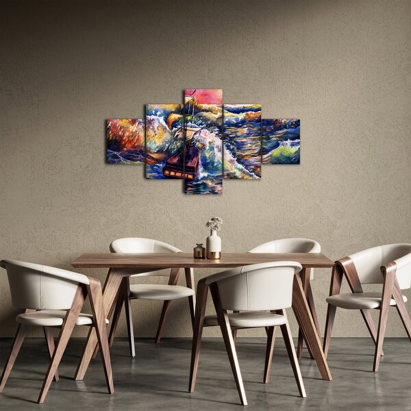 Obraz - Statek na falach oceanu, akwarela (125x70 cm)